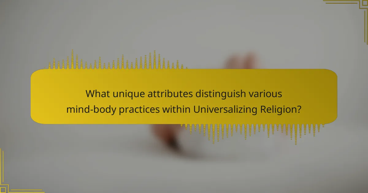 What unique attributes distinguish various mind-body practices within Universalizing Religion?
